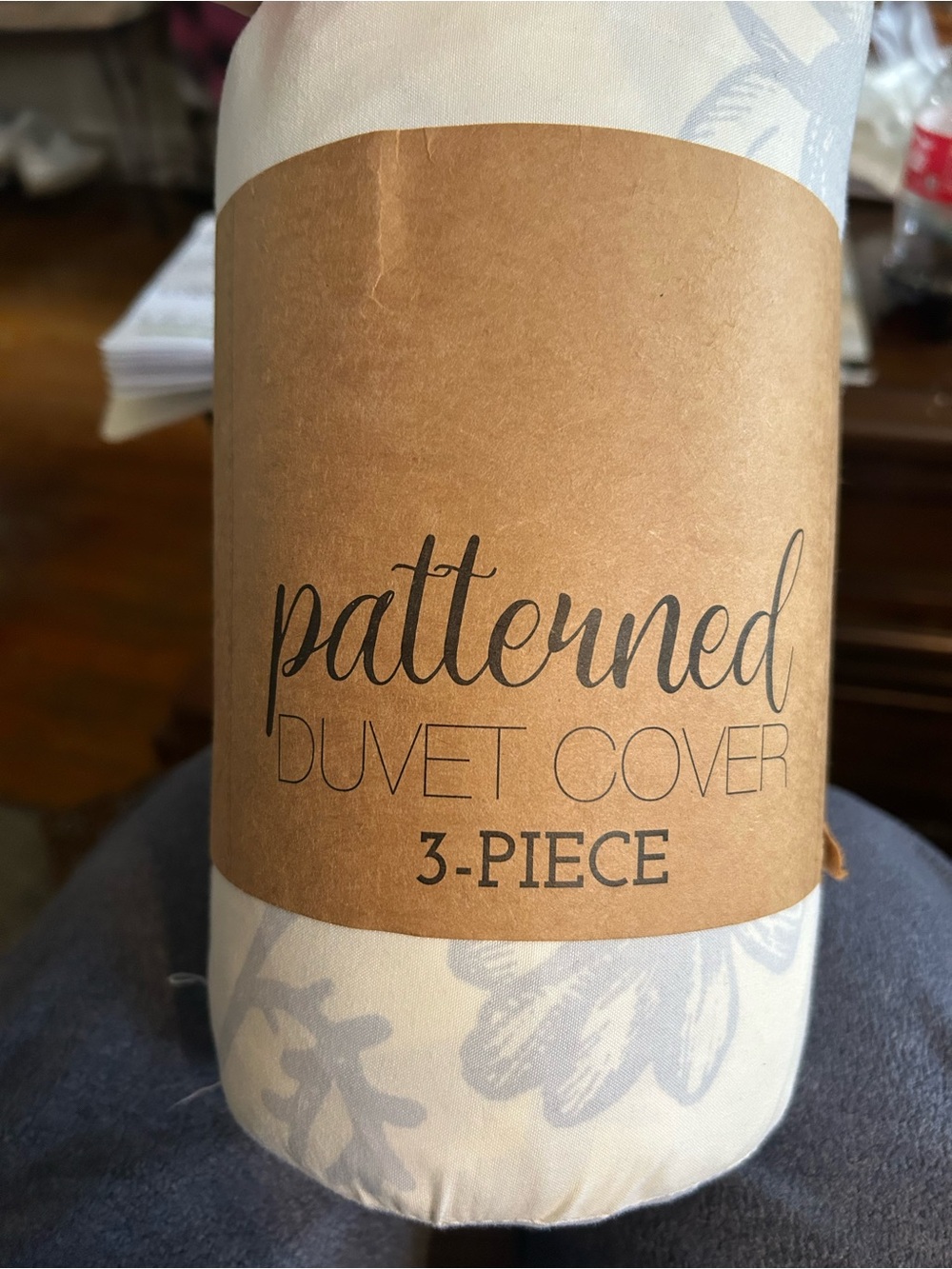 Patterned Duvet Cover 3-Piece in Light Gray Floral NIB